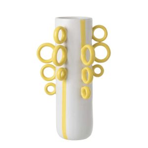 JAR DECORATIVE RINGS CERAMIC WHITE/YELLOW
