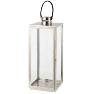 LANTERN SQUARE METAL/GLASS SILVER