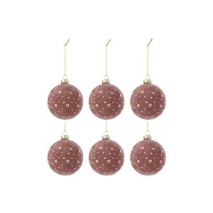 BOX OF 6 CHRISTMAS BAUBLE DOTS VELVET LIGHT PINK/GOLD