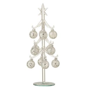TREE WHITE BAUBLES STARS GLASS SILVER MEDIUM