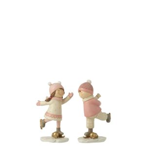 ICE SKATING BOY + GIRL RESIN PINK ASSORTMENT OF 2