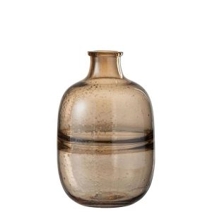 VASE ROUND RIDGE GLASS AMBER SMALL